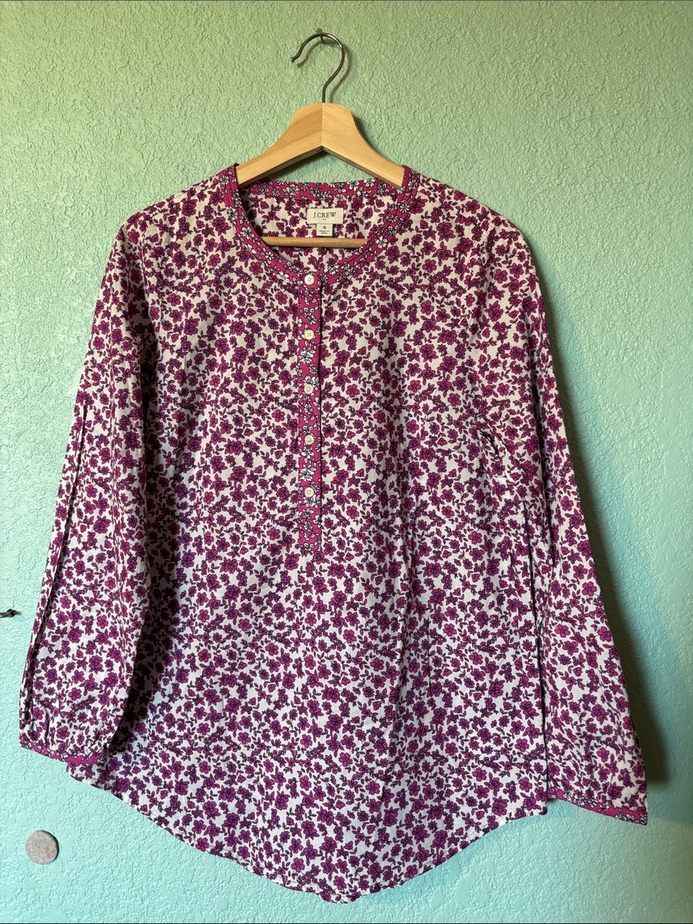 J. Crew Purple Floral Button-Placket Long Sleeve Tunic Women’s Size S Like New